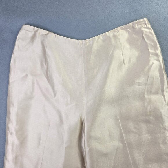 Talbots Pants Women 14 Beige Pure Silk Lined Side Zip Dress Slack Taper Leg Chic - Picture 3 of 12